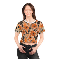 Bold Harvest Blooms Crop Tee – Vibrant Autumn Floral Print Top for Effortless Style