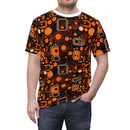 Orange Orbit Dynamics Men's T-Shirt – Retro-Futuristic Geometric Print for Bold Statement Style