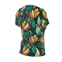 Vibrant Harmony Leaves Women's T-Shirt – Nature-Inspired Botanical Print for Effortless Elegance