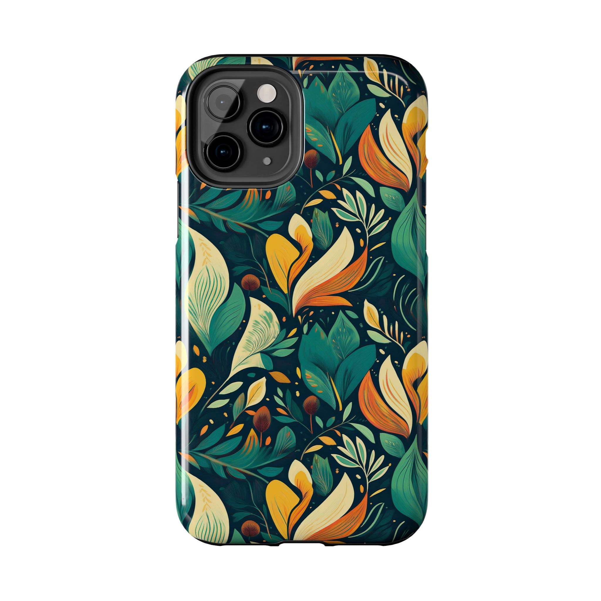 Vibrant Harmony Leaves iPhone Tough Phone Cases – Superior Protection, Shock Dispersion & Wireless Charging Compatible