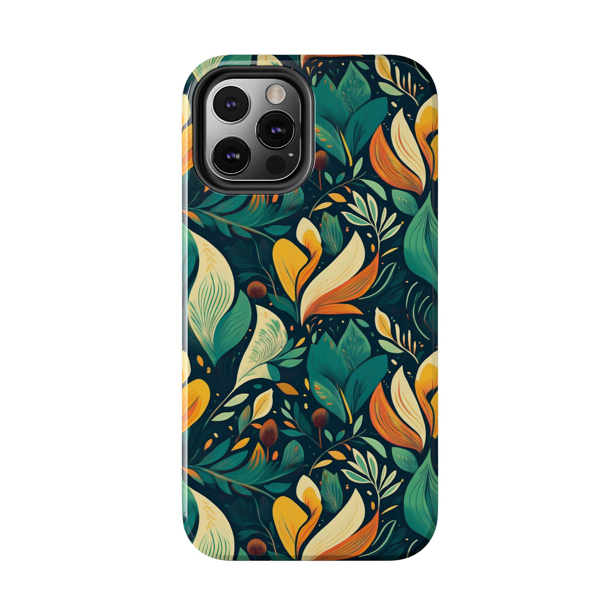 Vibrant Harmony Leaves iPhone Tough Phone Cases – Superior Protection, Shock Dispersion & Wireless Charging Compatible