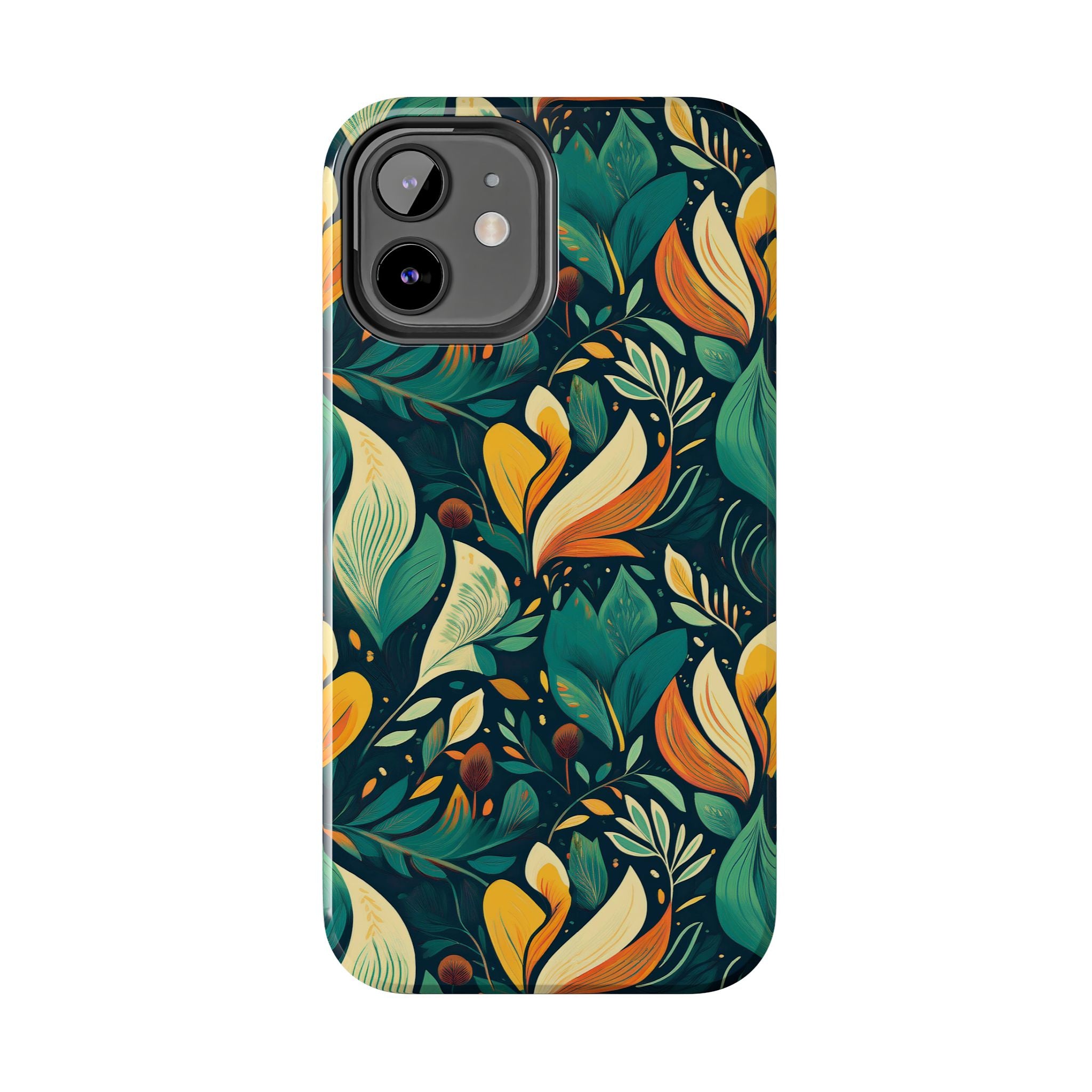 Vibrant Harmony Leaves iPhone Tough Phone Cases – Superior Protection, Shock Dispersion & Wireless Charging Compatible
