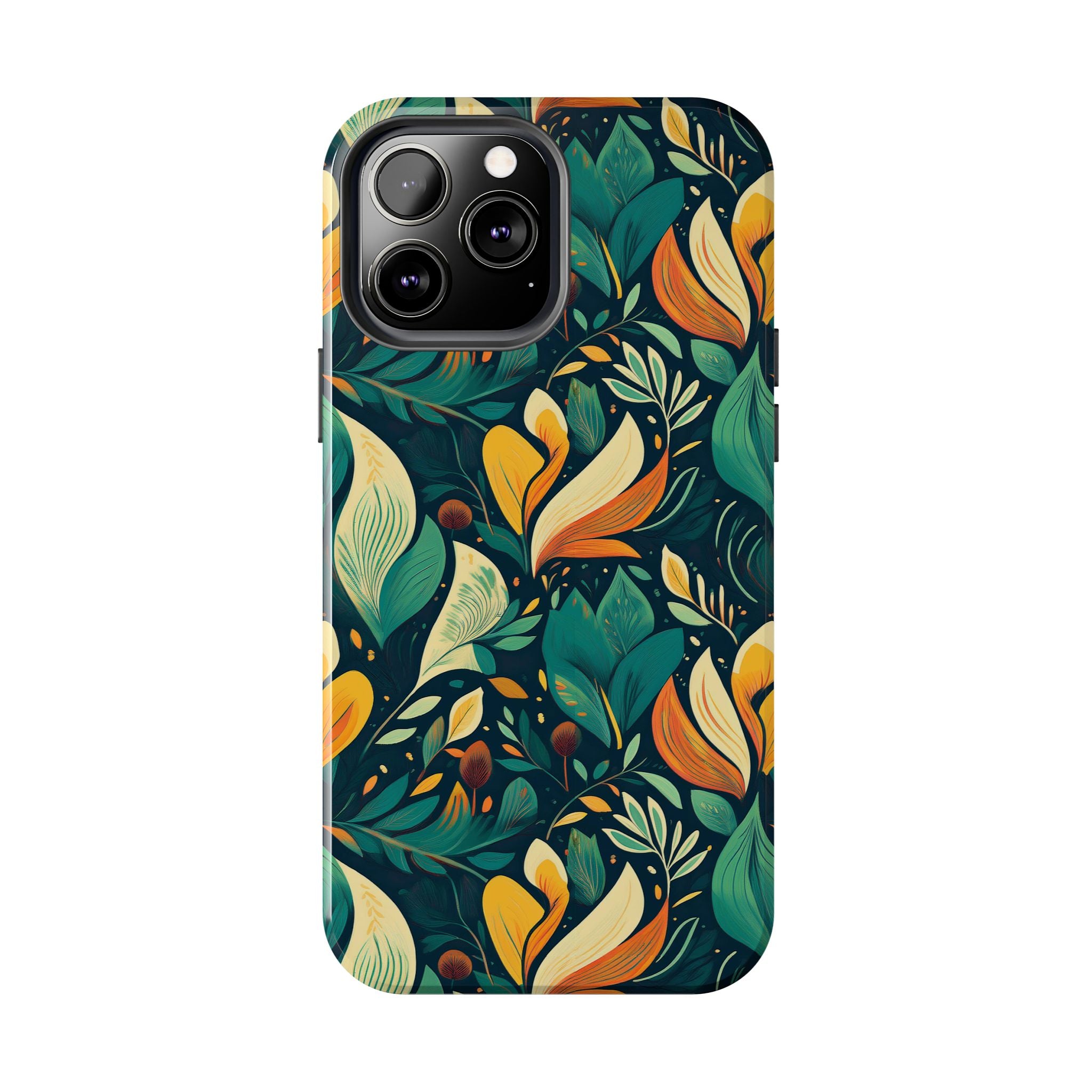 Vibrant Harmony Leaves iPhone Tough Phone Cases – Superior Protection, Shock Dispersion & Wireless Charging Compatible