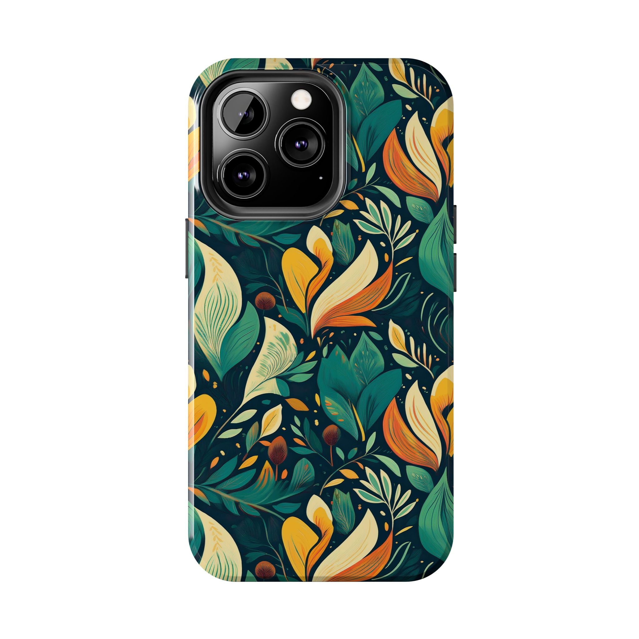 Vibrant Harmony Leaves iPhone Tough Phone Cases – Superior Protection, Shock Dispersion & Wireless Charging Compatible
