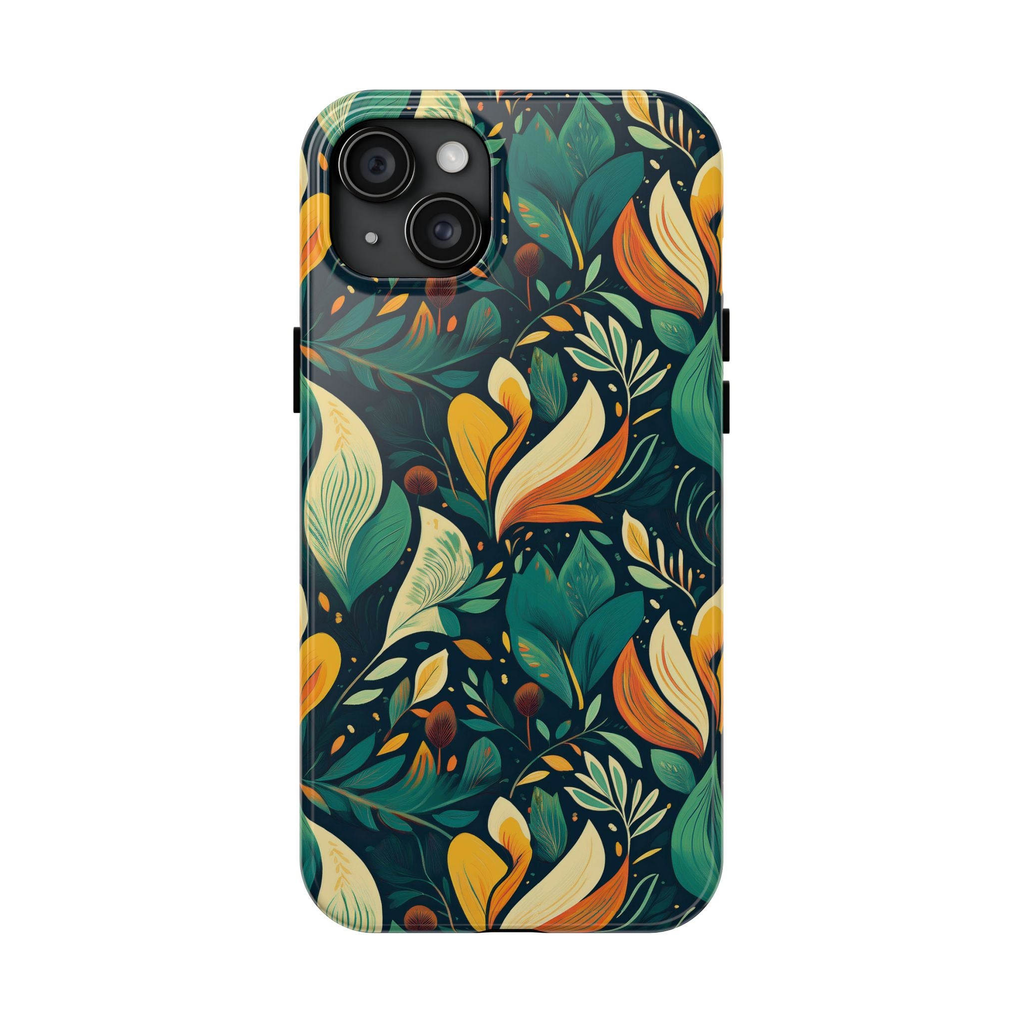 Vibrant Harmony Leaves iPhone Tough Phone Cases – Superior Protection, Shock Dispersion & Wireless Charging Compatible