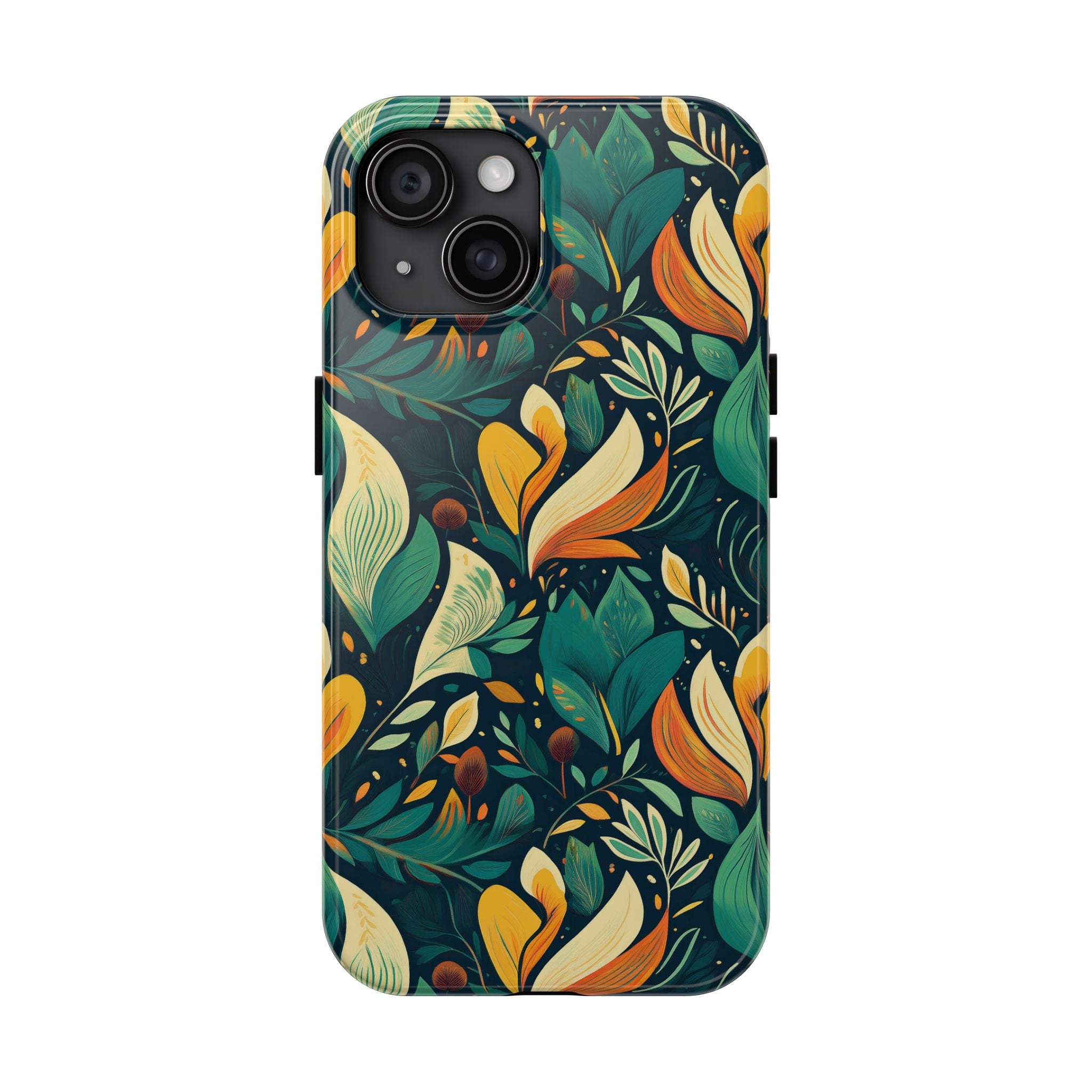 Vibrant Harmony Leaves iPhone Tough Phone Cases – Superior Protection, Shock Dispersion & Wireless Charging Compatible